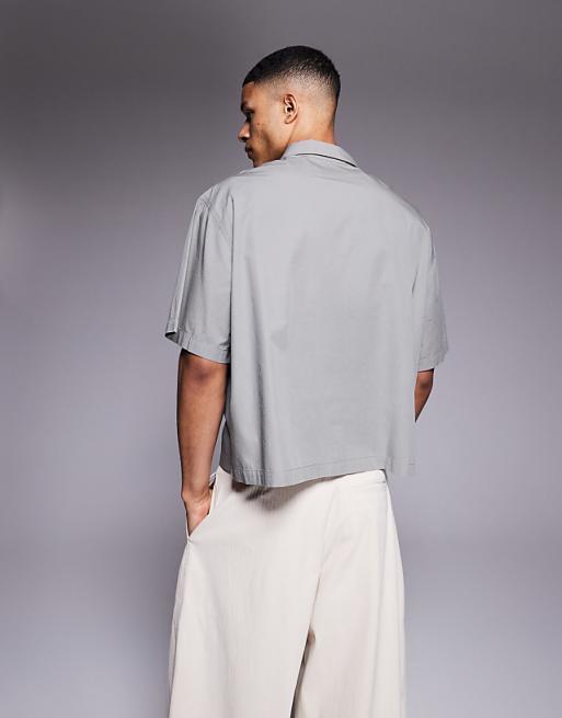 DESIGN Cropped Oversized Poplin Shirt In Grey