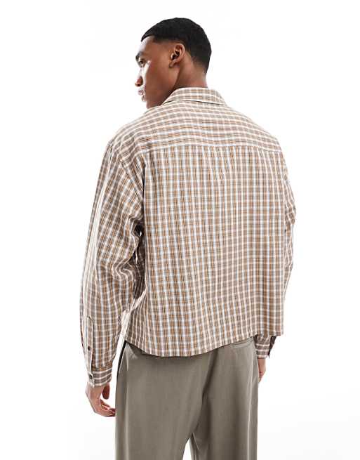 DESIGN Cropped Oversized Shirt In Brown Check