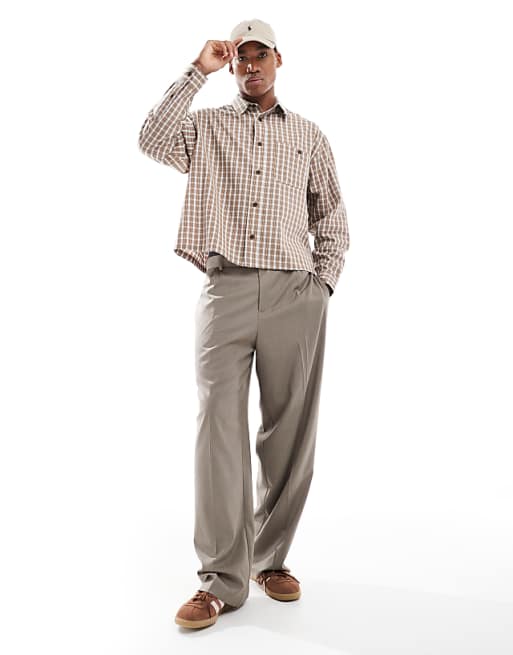DESIGN Cropped Oversized Shirt In Brown Check