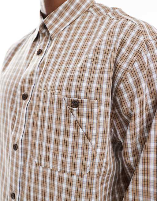 DESIGN Cropped Oversized Shirt In Brown Check