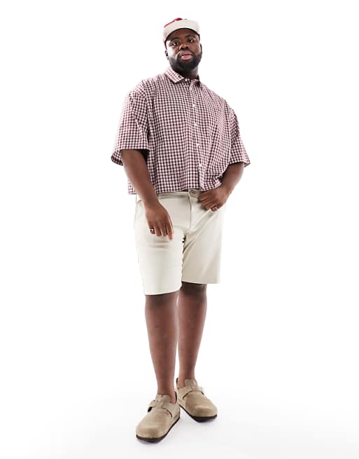 DESIGN Cropped Oversized Shirt In Burgundy Check