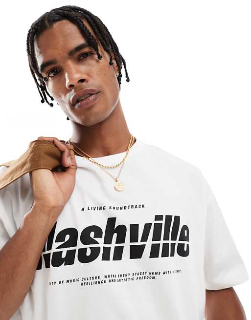 DESIGN Cropped Oversized T-shirt With City Graphic In White