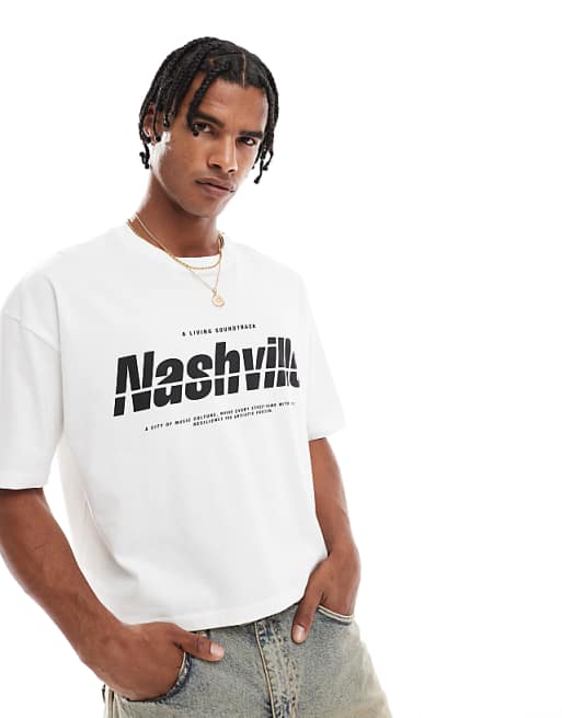 DESIGN cropped oversized t-shirt with city graphic in white