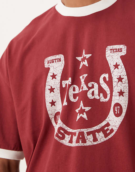 DESIGN Cropped Oversized T-shirt With Horse Shoe Graphic In Rusty Red