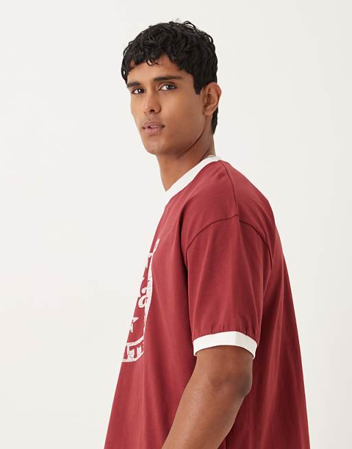 DESIGN Cropped Oversized T-shirt With Horse Shoe Graphic In Rusty Red