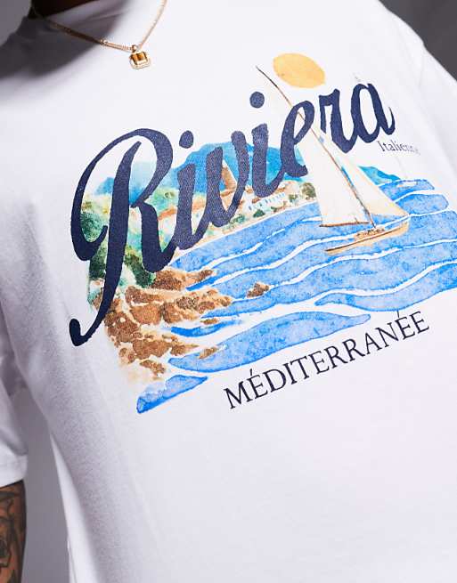 DESIGN Cropped Oversized T-shirt With Sailing Graphic In White