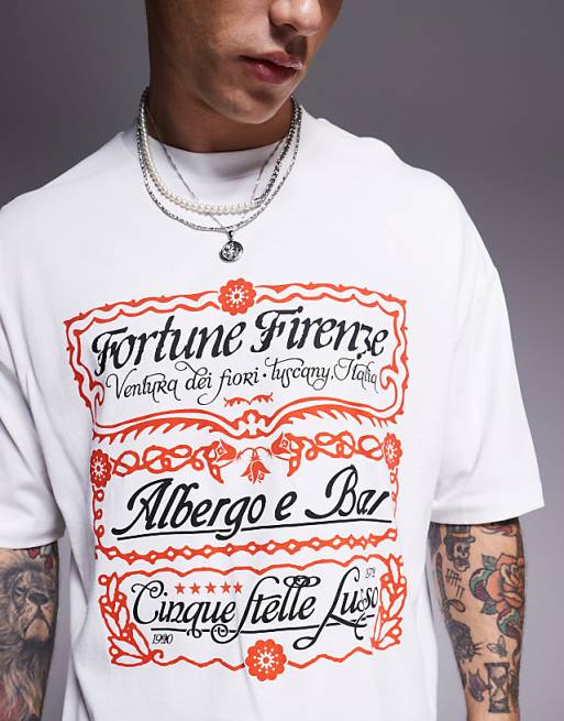 DESIGN Cropped Oversized T-shirt With Text Graphic In Off White