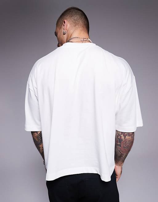 DESIGN Cropped Oversized T-shirt With Text Graphic In Off White