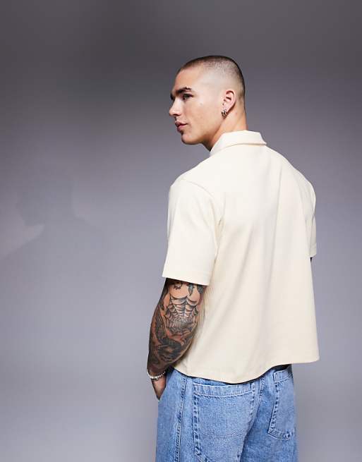 DESIGN Cropped Polo With Chest Embroidery In Pale Yellow Rib