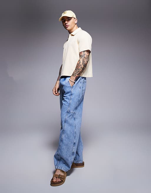 DESIGN Cropped Polo With Chest Embroidery In Pale Yellow Rib