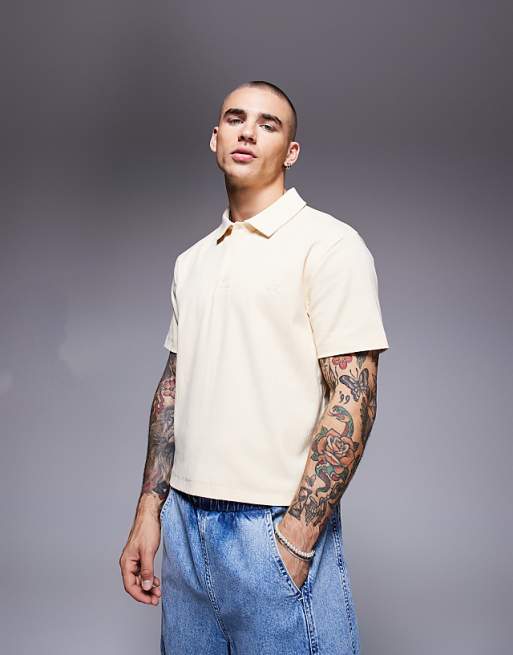 DESIGN cropped polo with chest embroidery in pale yellow rib