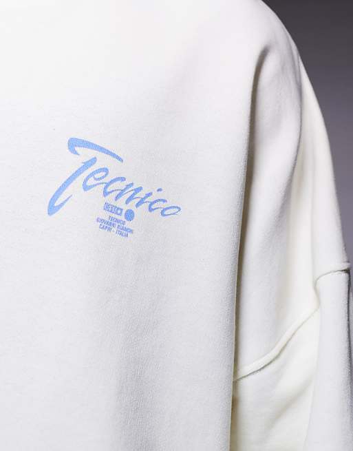 DESIGN Cropped Sweatshirt With Raw Hem With Chest Print In White