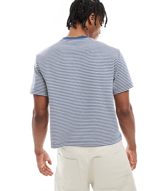 DESIGN Cropped T-shirt In Blue And White Stripe
