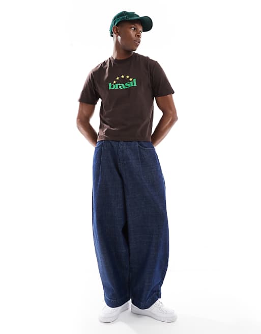 DESIGN Cropped T-shirt With Brasil Sports Graphic In Brown