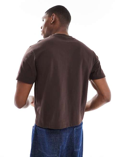 DESIGN Cropped T-shirt With Brasil Sports Graphic In Brown