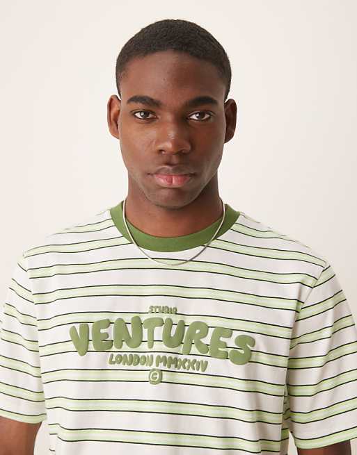 DESIGN Cropped T-shirt With Puff Text Graphic In Green Stripe