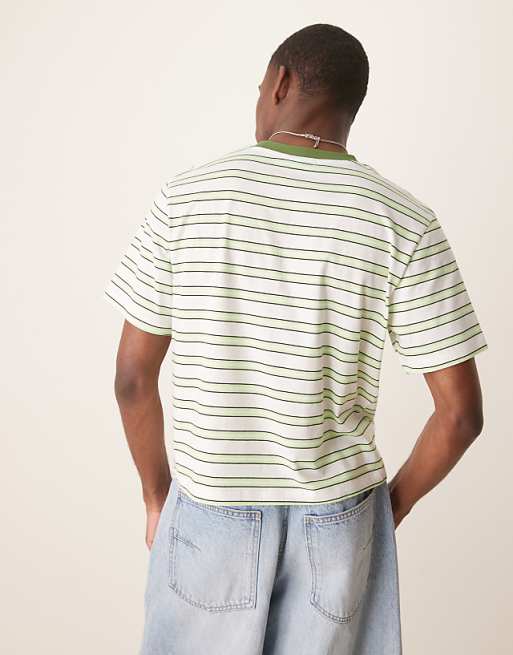 DESIGN Cropped T-shirt With Puff Text Graphic In Green Stripe