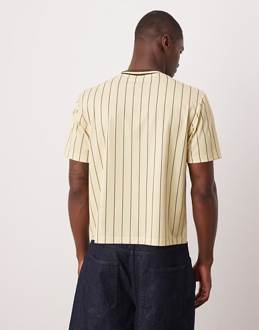 DESIGN Cropped T-shirt With Stripe And Graphic In Cream Sports Fabric