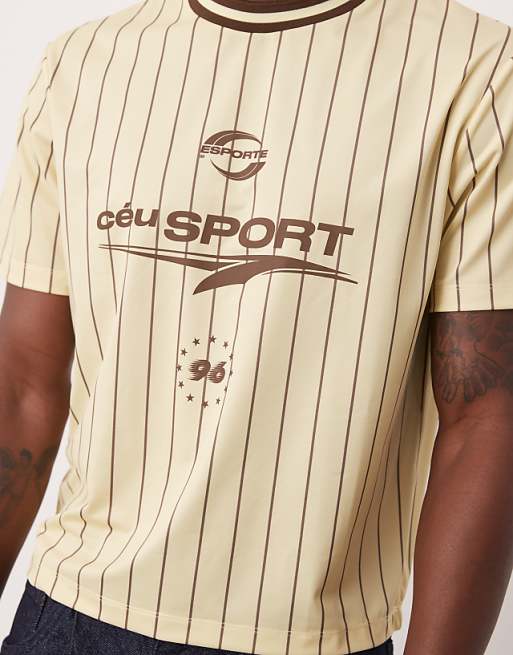 DESIGN Cropped T-shirt With Stripe And Graphic In Cream Sports Fabric