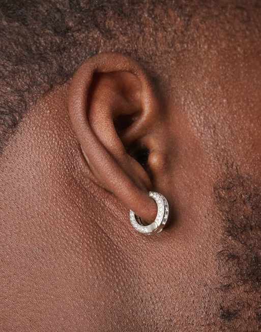 DESIGN Crystal Hoop Earrings In Silver Tone