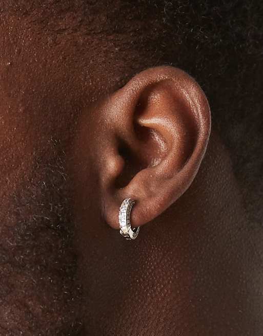 DESIGN crystal hoop earrings in silver tone