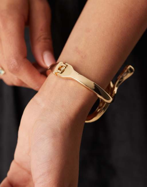 DESIGN Cuff Bracelet In Molten Design In Gold Tone