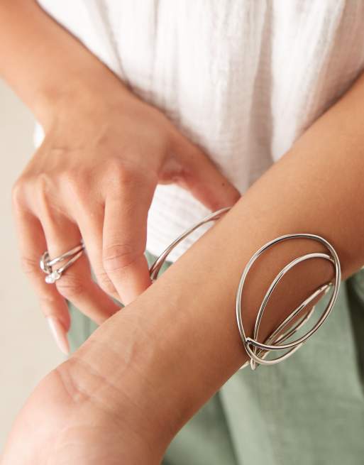 DESIGN Cuff Bracelet With Adjustable Wire Design In Silver Tone