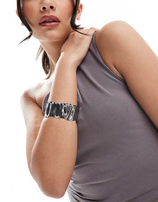 DESIGN Cuff Bracelet With Molten Hammered Detail In Silver Tone
