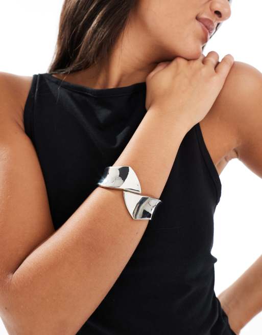 DESIGN Cuff Bracelet With Square Wrap-around Detail In Silver Tone