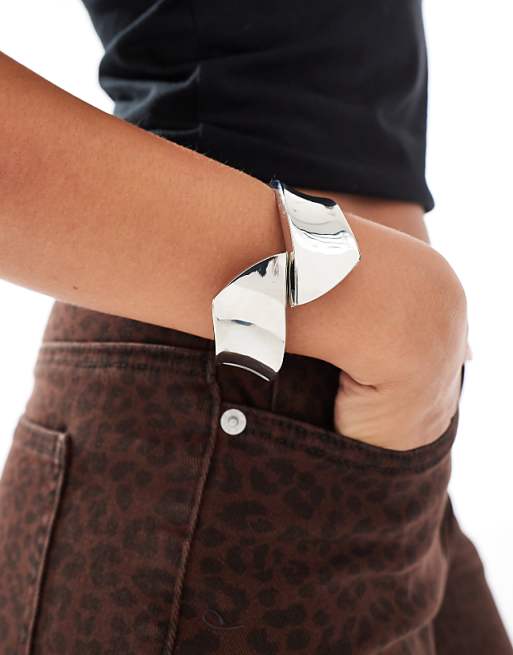 DESIGN cuff bracelet with square wrap-around detail in silver tone