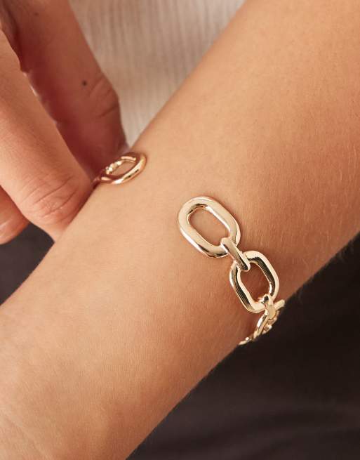 DESIGN Cuff Bracelet With Squared-off Chain Design In Gold Tone