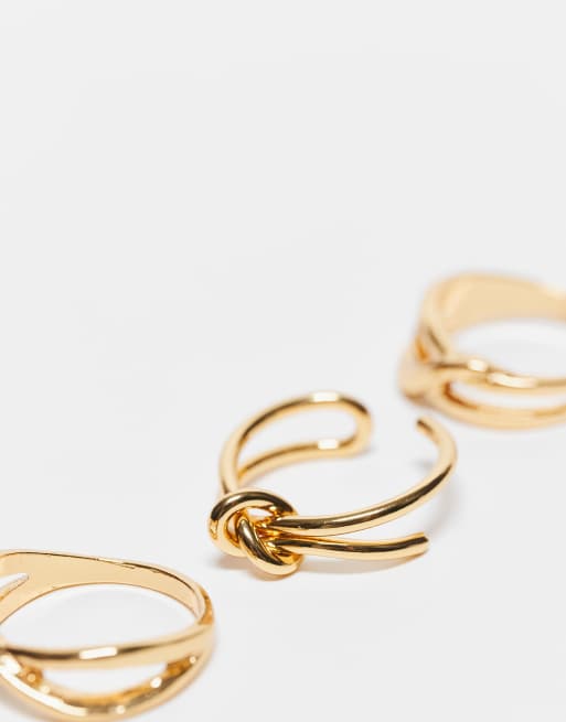 DESIGN Curve 14k Gold Plated Pack Of 3 Rings In Gold Tone