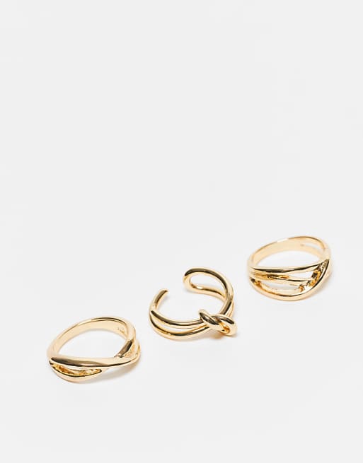 DESIGN Curve 14k gold plated pack of 3 rings in gold tone