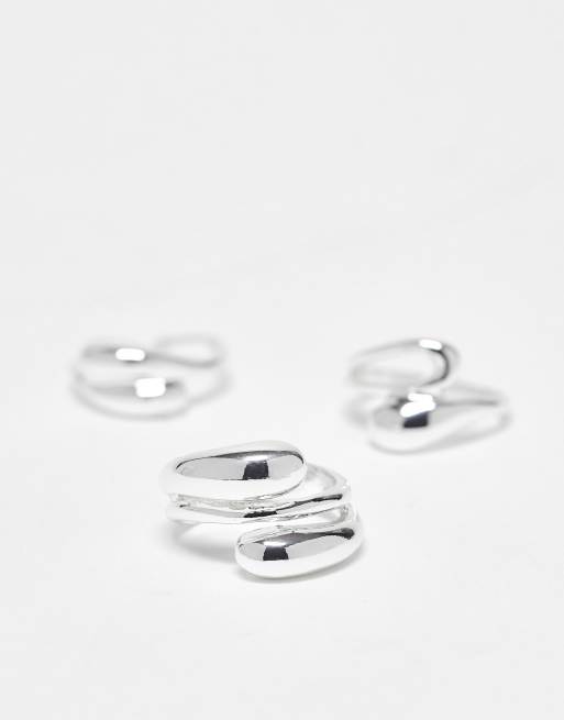 DESIGN Curve Multi-pack Of Rings With Bubble Wavy Design In Silver Tone