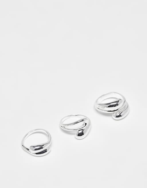 DESIGN Curve multi-pack of rings with bubble wavy design in silver tone