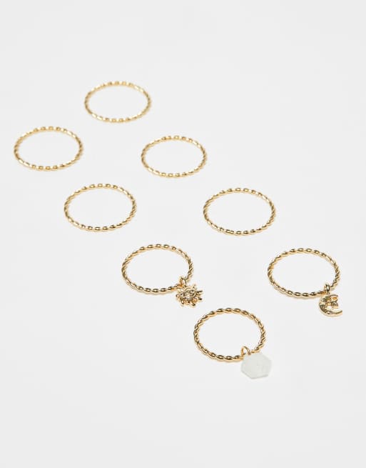 DESIGN Curve Multi-pack Of Rings With Pendant Charms Detail In Gold Tone