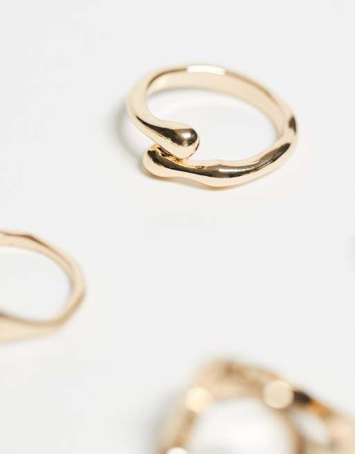 DESIGN Curve Multi-pack Of Rings With Sculptural Molten Design In Gold Tone