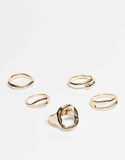 DESIGN Curve multi-pack of rings with sculptural molten design in gold tone