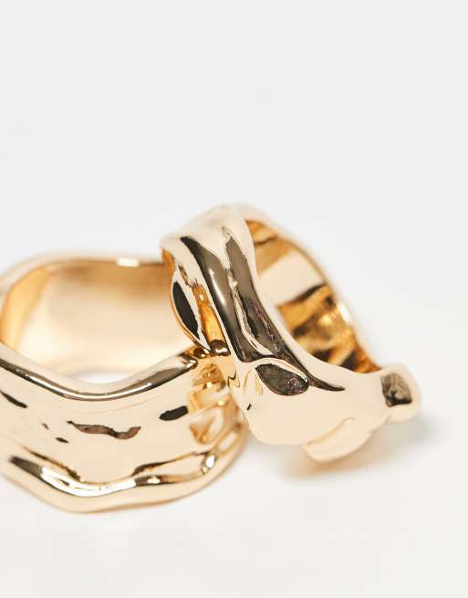 DESIGN Curve Pack Of 2 Rings With Molten Detail In Gold Tone