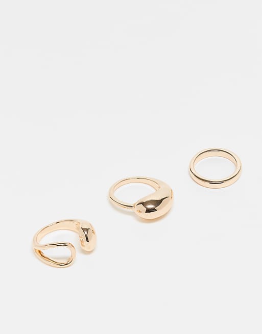 DESIGN Curve pack of 3 simple wrap around rings in gold tone