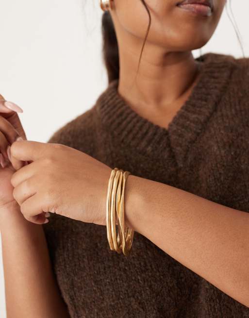 DESIGN Curve Pack Of Bangles With Molten Design In Brushed Gold