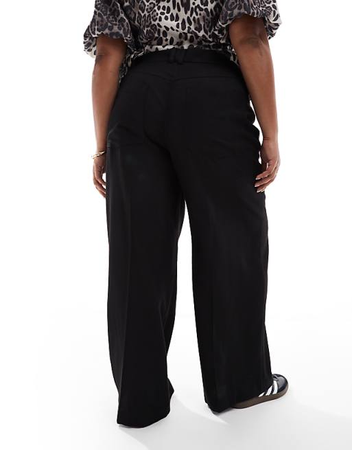 DESIGN Curve Relaxed Straight Leg Trousers With 5 Pocket Detail In Black