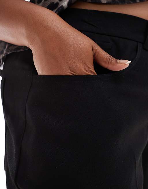DESIGN Curve Relaxed Straight Leg Trousers With 5 Pocket Detail In Black