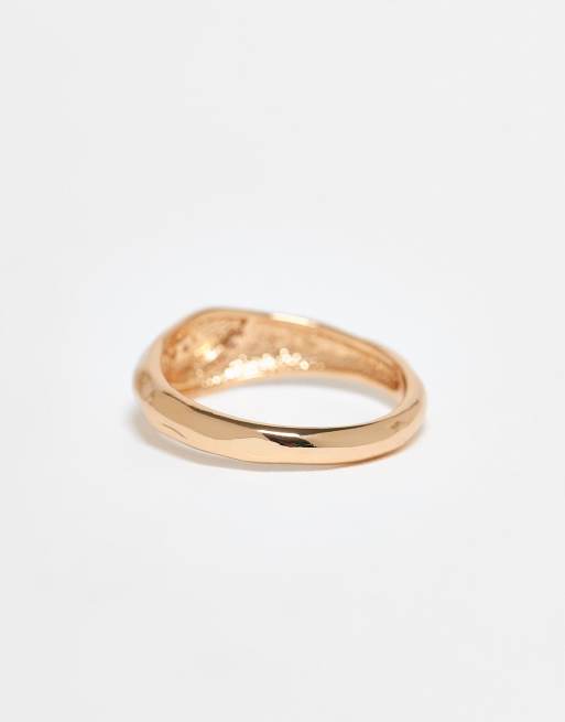 DESIGN Curve Ring With Molten Texture And Cz Stones In Gold Tone