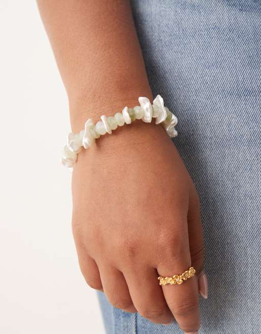 DESIGN Curve T-bar Bracelet With Faux Chipping Details In Gold Tone