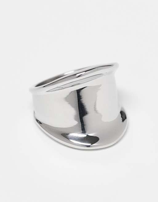 DESIGN Curve Waterproof Stainless Steel Abstract Ring In Silver Tone