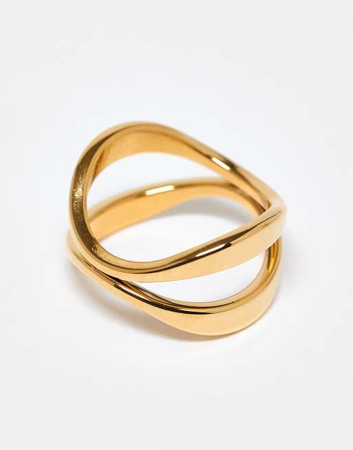 DESIGN Curve Waterproof Stainless Steel Ring With Cross-over Design In Gold Tone