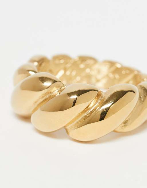 DESIGN Curve Waterproof Stainless Steel Ring With Twisted Bubble Design In Gold Tone