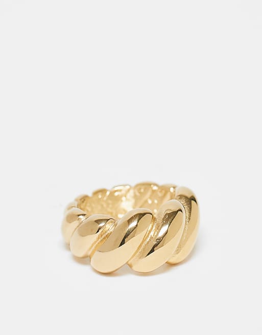 DESIGN Curve waterproof stainless steel ring with twisted bubble design in gold tone