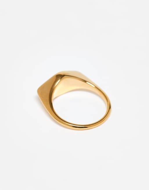 DESIGN Curve Waterproof Stainless Steel Ring With Signet Design In Gold Tone